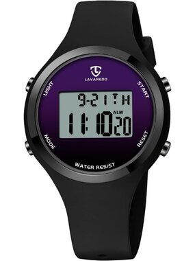 Women's Black Purple Quartz Chronograph Waterproof Outdoor Sport Digital Watch